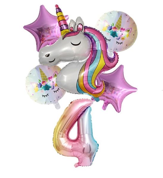 Unicorn Balloon Set for 4th Birthday