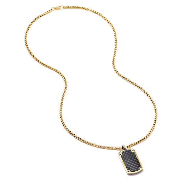 Xcalibur Stainless Steel Carbon-Effect Dog Tag Necklace