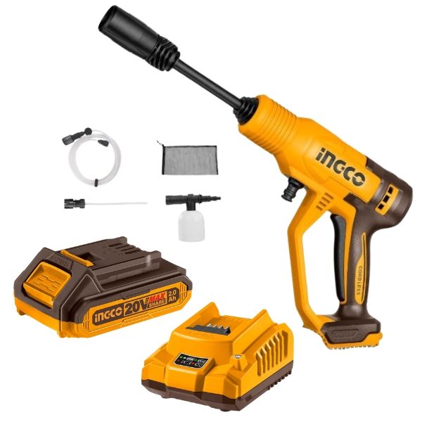 Ingco - Cordless Pressure Washer With 2.0Ah Battery and Charger
