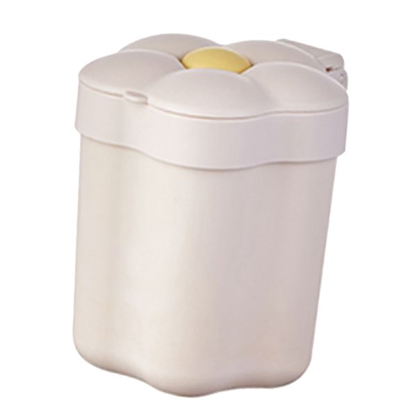 Desktop Trash Can with Lid Flower Shape, Large Opening, White, 250g Plastic