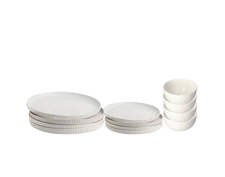 12-Piece Dinner Set - 4 Dinner Plates, 4 Side Plates &amp; 4 Cereal Bowls