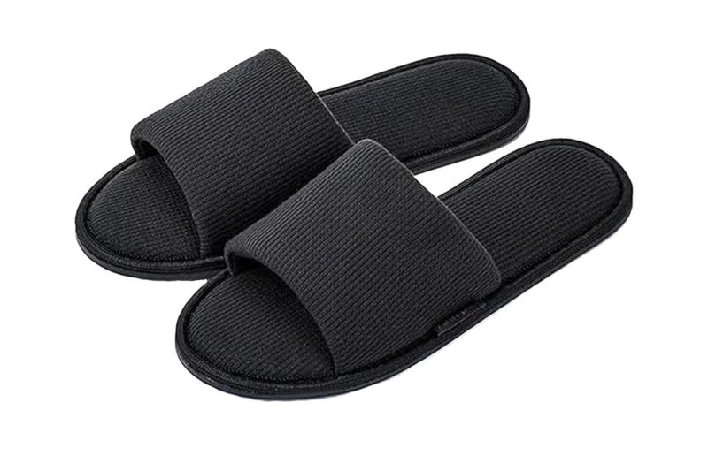 Women's Open Toe House Slippers Slip-On Indoor Shoes Non-Slip TPR Sole