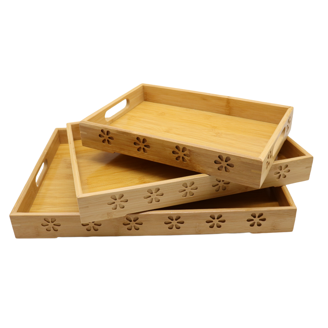 Elegant Bamboo Serving Tray Set of 3 (Flower) Buy Online in South