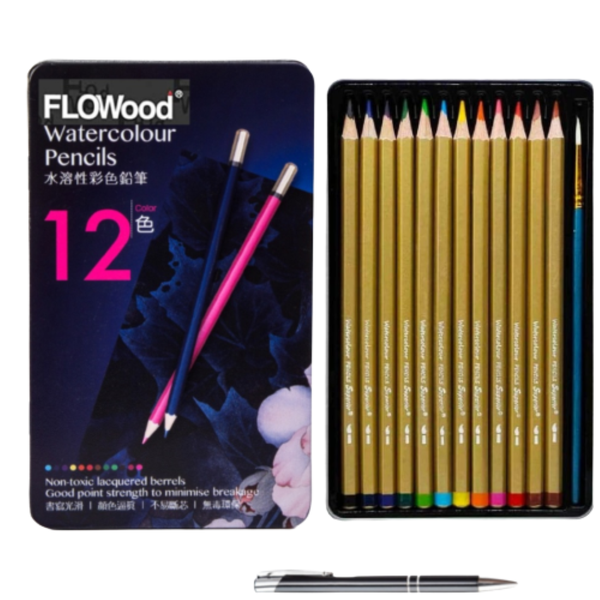 12 Pc Watercolor Pencils with Added Pen