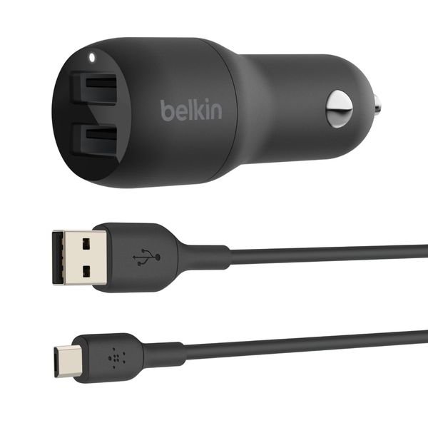 Belkin Boost?Charge Dual USB-A Car Charger 24W + USB-A to Micro-USB Cable