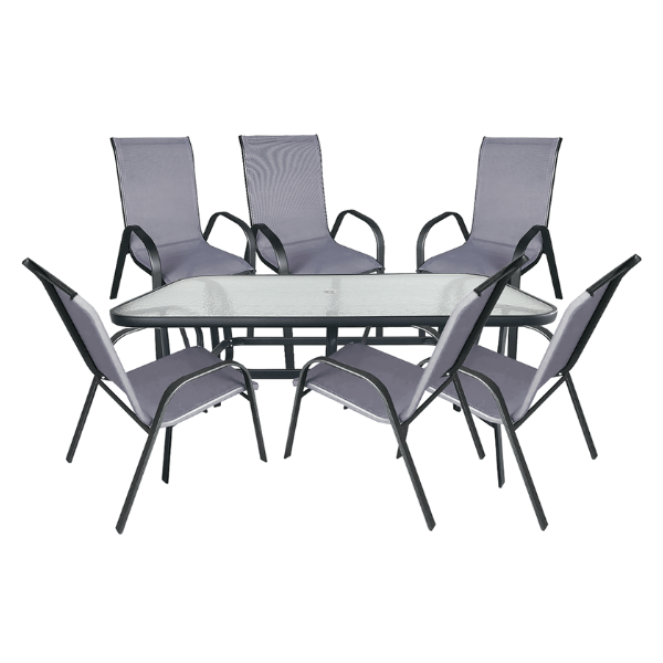 Steel Patio Dining Set with 1 Table and 6 Stylish Textilene Chairs