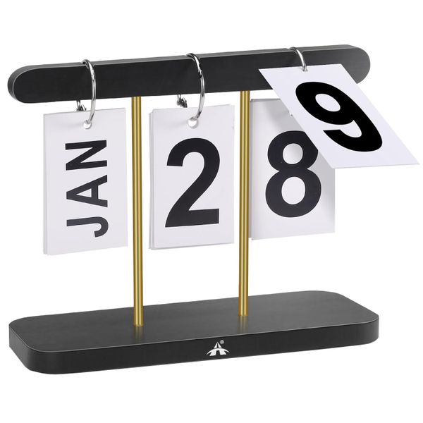 ALANES Vintage Bamboo Perpetual Desk Calendar Rustic Reusable Date Display