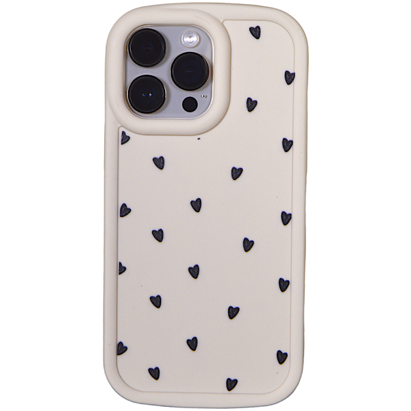 Tiny Black Heart Print - Popup Phone Case - Iphone 14 Pro Max - Beige&amp;black