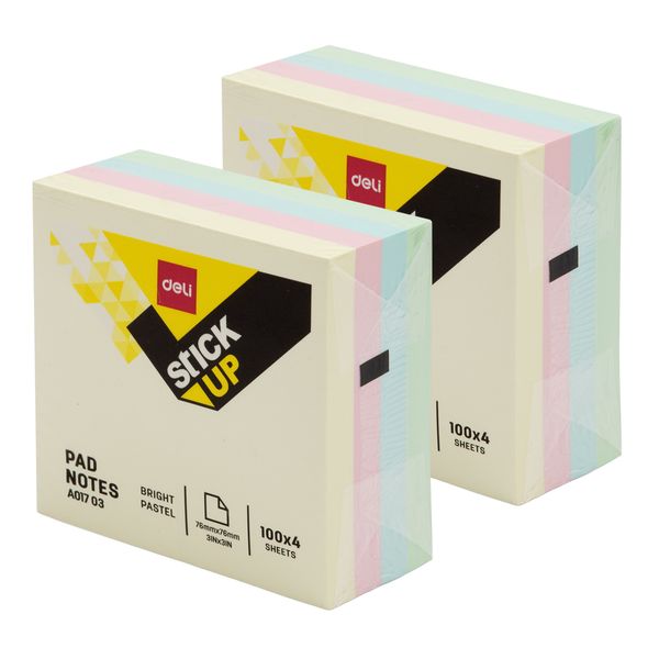 Deli Sticky Notes Labels 800 Sheets 76×76mm 4 Pastel Colors Small