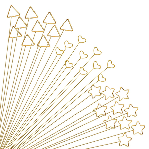 30 Pcs Gold Flower Card Holder Sticks Triangle Heart Star