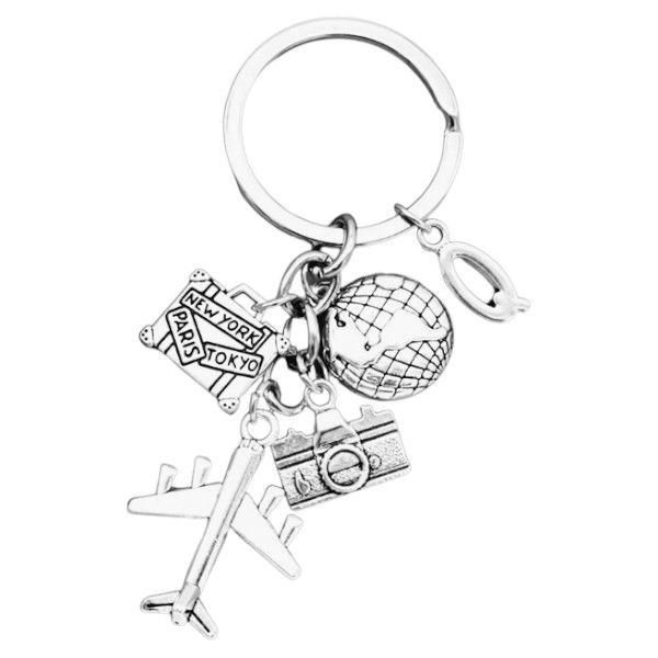 Initial 'Q' Travel-Themed Keyring With Intricate Details - Silver