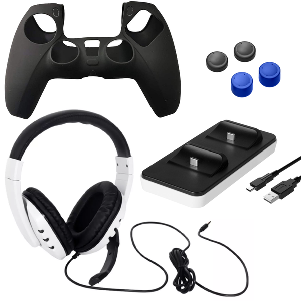 PS5 Headphones, Charging Dock, Silicone Case &amp; Grips - 8-in-1 Combo