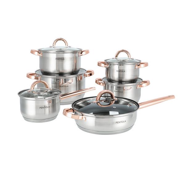 12 piece Silver &amp; Gold Stainless Steel Cookware