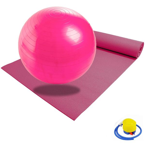 Pink Exercise Pack - Yoga Mat &amp; Gym Ball