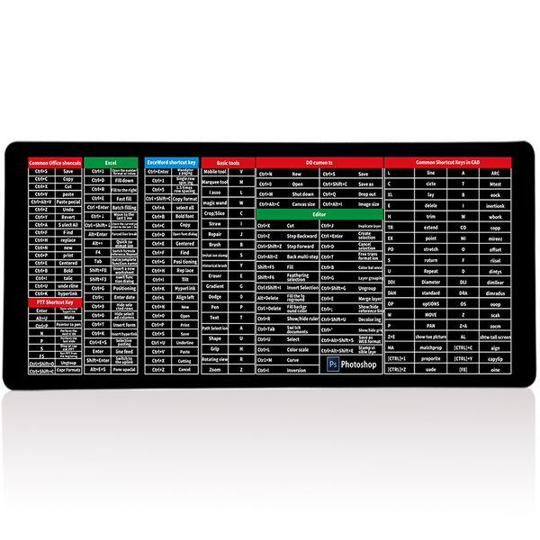 800x300 Large Mouse Pad Keyboard Shortcut Keys Deskpad Gaming Desk Mats