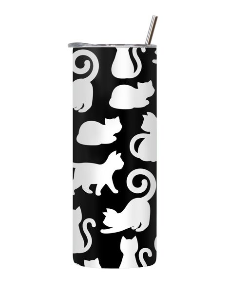 White silhouette 20 Oz Tumbler Lid Straw Cat Lovers Graphic Gift136