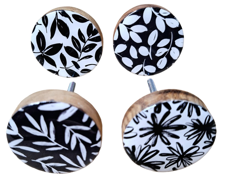 Kiaat Doorknobs Combo 4 Black and White Leaves