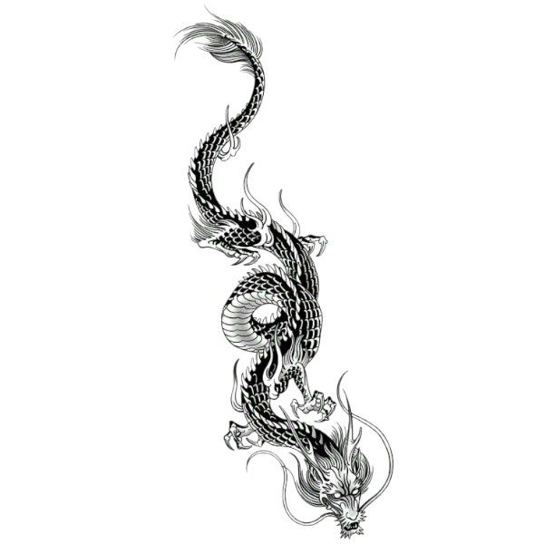 1 Piece - Traditional Dragon Design Temporary Tattoo - Black