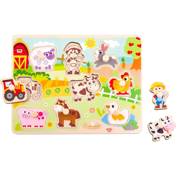 TookyToy - Wooden Peg Puzzle - Farm Animals