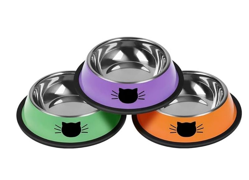 3Pcs 7oz Steel Cat Bowls Non-Slip Removable Base Indoor Lovely Color