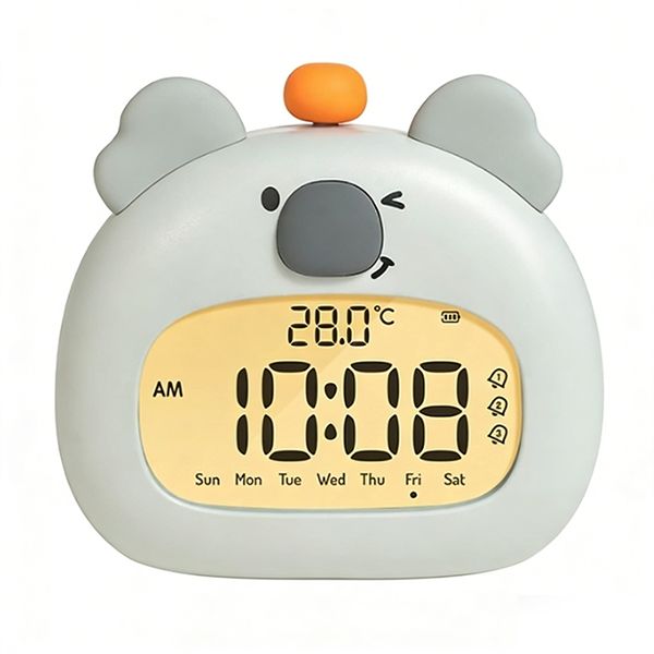 Koala Bedside Alarm Clock, with Night Light,Time/Temperature,Rechargeable