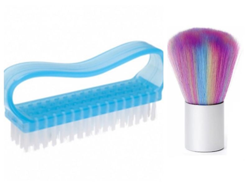 Dusting Brush(Blue) + Cuticle Brush (Rainbow)