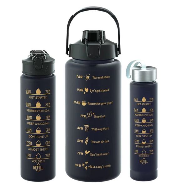 2L Motivational Sport Water Bottles with Straw and Time Maker - 3-Piece