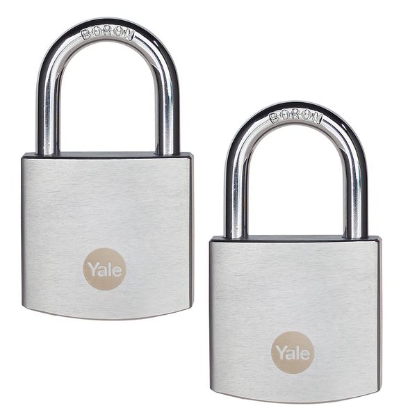 Yale 50mm Brass padlock satin chrome pack2