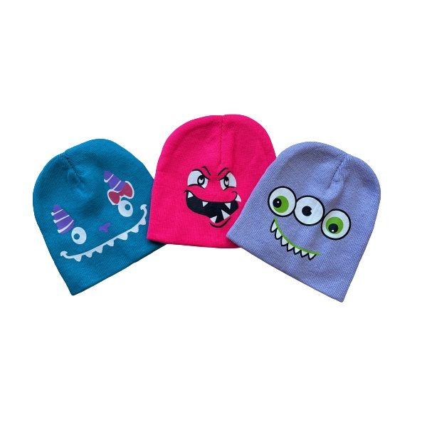 Kids Monster Eyes Winter Beanies For Girls - Pack of 3