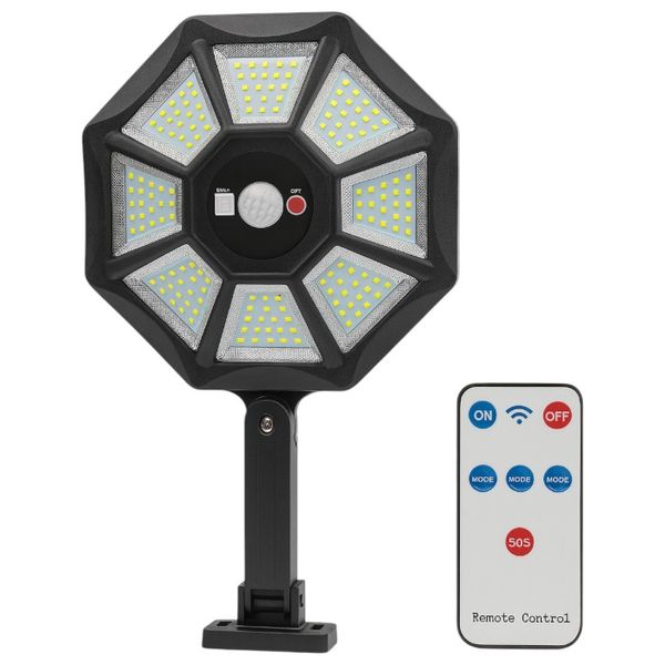 168 LED - Wall-Mounted Solar Light With Remote Control - Black