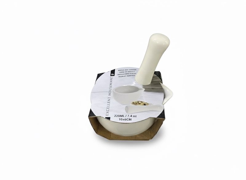 Porcelain Mortar &amp; Pestle Set 220ml - Durable Grinding Bowl &amp; Crusher