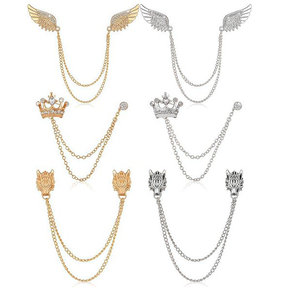 Wings Wolf Head Crown Tassel Chain Brooch Collar Pins Wedding - 6 Piece