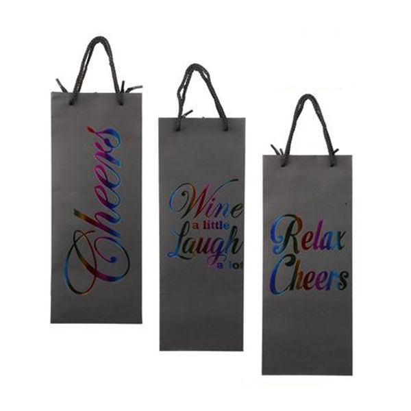 English Words Black Wine Gift Bags 13x35cm 3pc