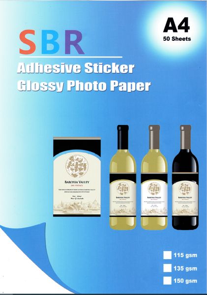 SBR A4 Self Adhesive Glossy Sticker Photo Papers - 150gsm - 50 Sheets