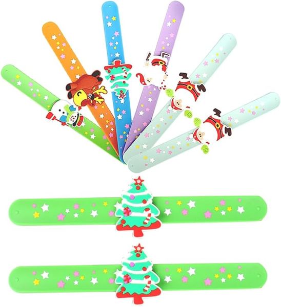 Christmas Slap Bracelets Snap Wristbands - Set of 8