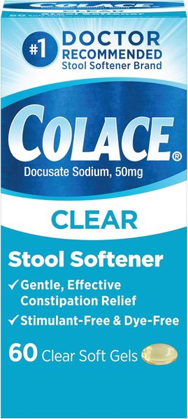 Colace Clear Stool Softener for Gentle Effective Constipation Relief - 60ct