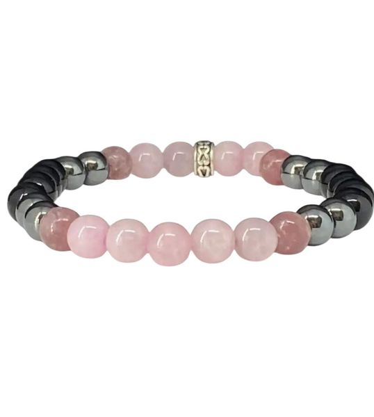 Black Hematite, Rose Quartz and Lepidolite Beaded Bracelet
