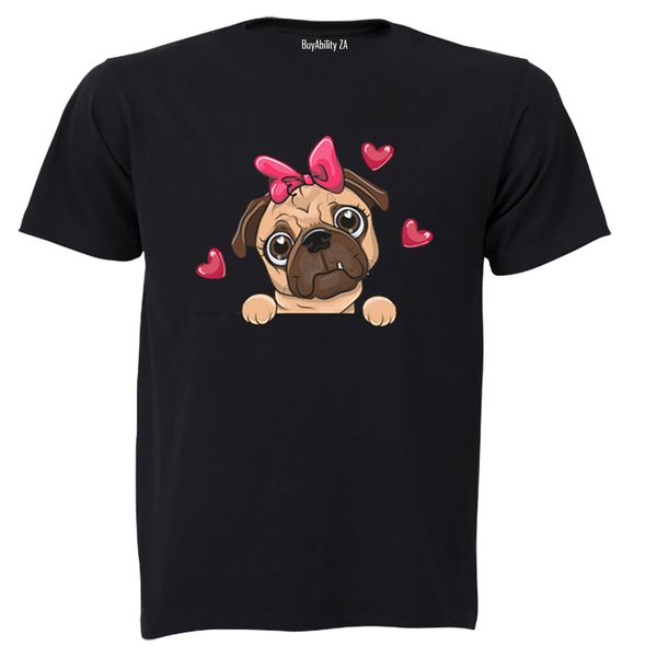 Peeking Love Pug - Kids T-Shirt - White
