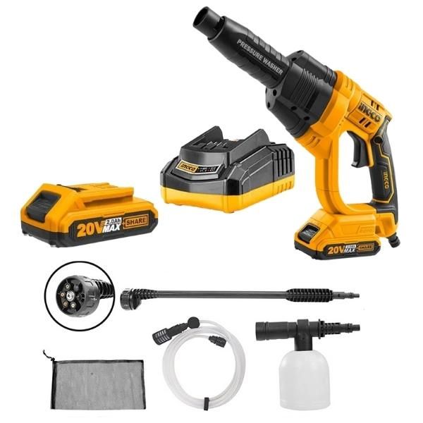 Ingco - Cordless Pressure Washer &amp; Accessories 2x 2.0Ah Battery and Charger