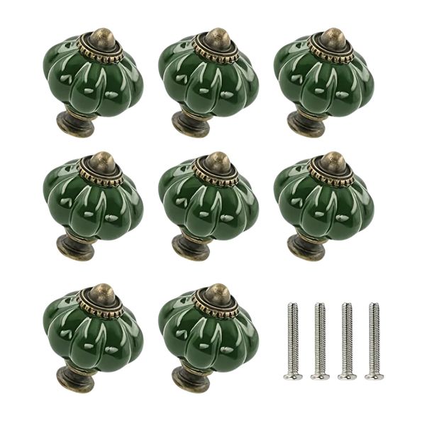 8-Piece Vintage Dark Green Ceramic Cabinet Knob Set - With Screws