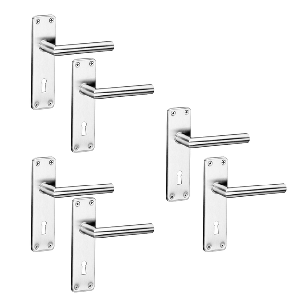 Lever Handle - Satin Chrome with Backplate &amp; Keyhole - 152mm