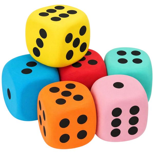 6 Piece Large Foam Dice Set - Soft Colourful Jumbo Dice