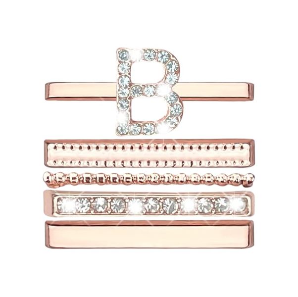 Decorative Watch Strap Ring Charms With Rhinestone Initial 'B' - Rose Gold