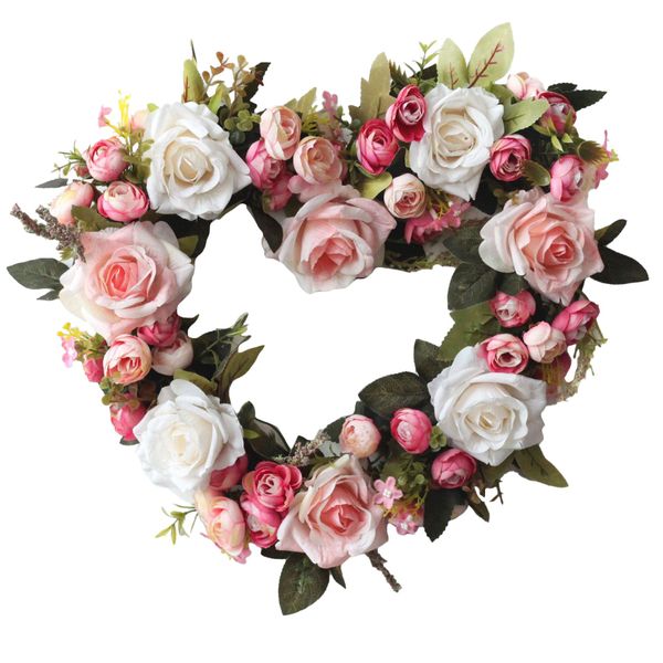 Vintage Art Simulation Rose Flowers Wreath Heart-Shaped Garland, B