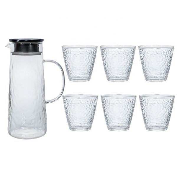 Rain &amp; Dew Glass Water Jug with 6 Tumblers (7-Piece Set)