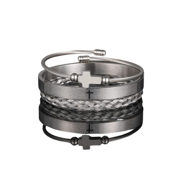 Sophisticated Titanium Silver 3pcs Bracelet for Men