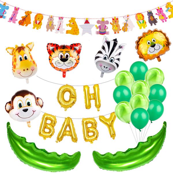 iKids OH BABY Happy Birthday Animal Banner Balloons Party Decorations Set