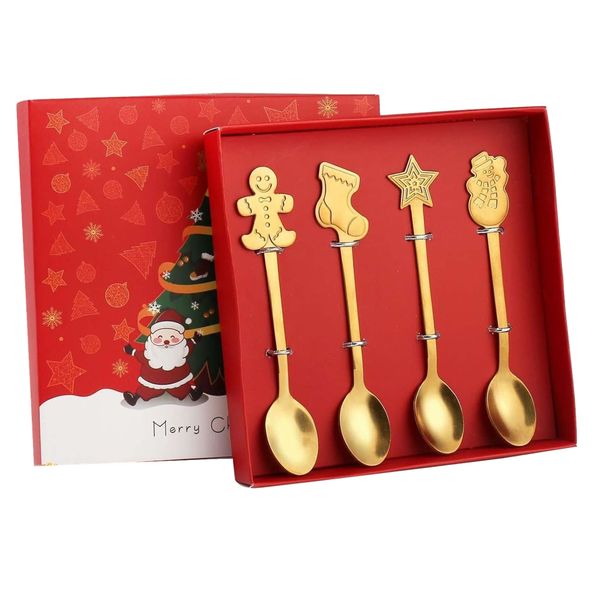 Gift Kitchen Assorted Luxury Stainless Steel Christmas Themed Spoon - 4 Piece