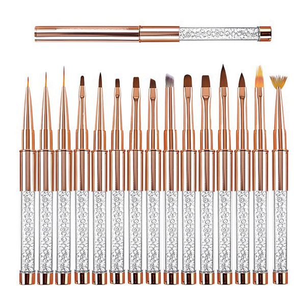 Nailtion Nail Art Brushes 15 Pcs Rose Gold Crystal All-In-One Brushes