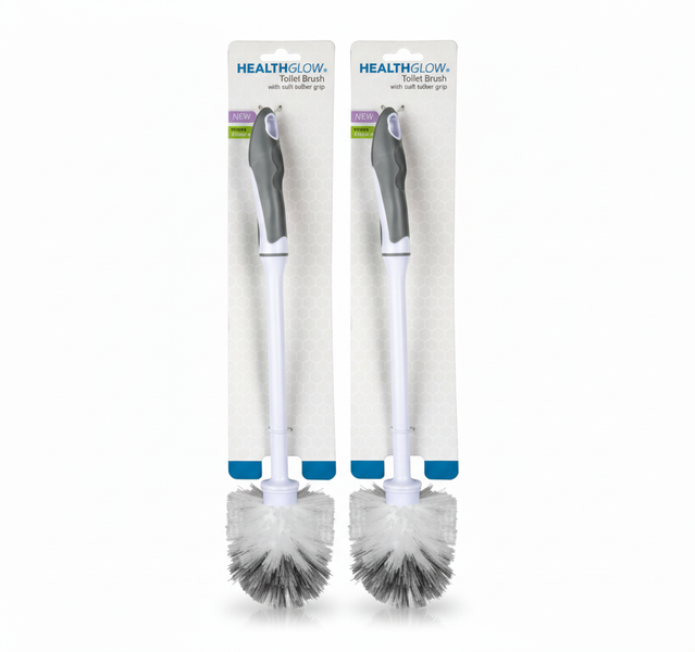 Health Glow Toilet Brush with Holder - 40cm Soft Bristle - 2 Pack